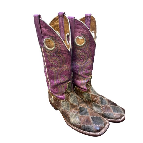 Horse Power Western Boots Brown & Purple Size 7.5 Leather - Picture 1 of 7